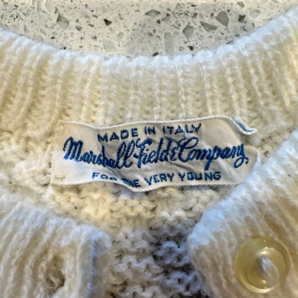 1940's Marshall Fields & Company Sweater White Button Up Girls 6-9 month Vintage